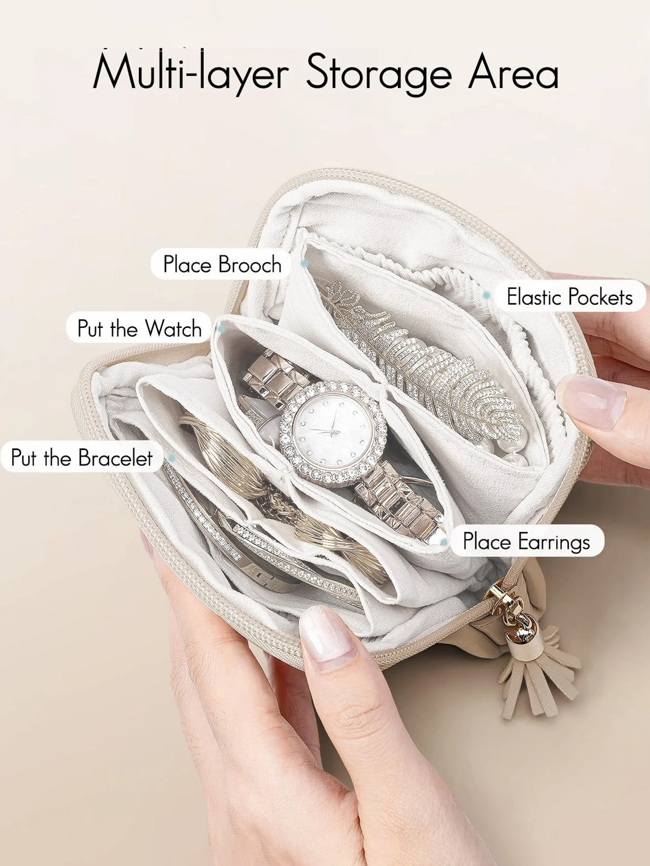 2-Layer Jewelry Organizer for Travel, Multi-Compartment Jewelry Storage for Rings Earrings Bracelets, Portable Jewelry Travel Box