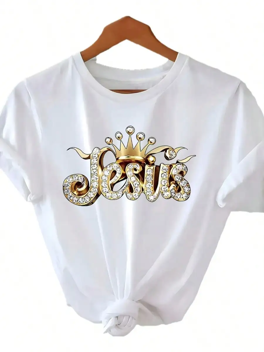1-Piece Set--Women's Gold Crown T-Shirt, A Stylish Christian Top Wear. Perfect As A Birthday Gift, For Faith Inspiration, Or