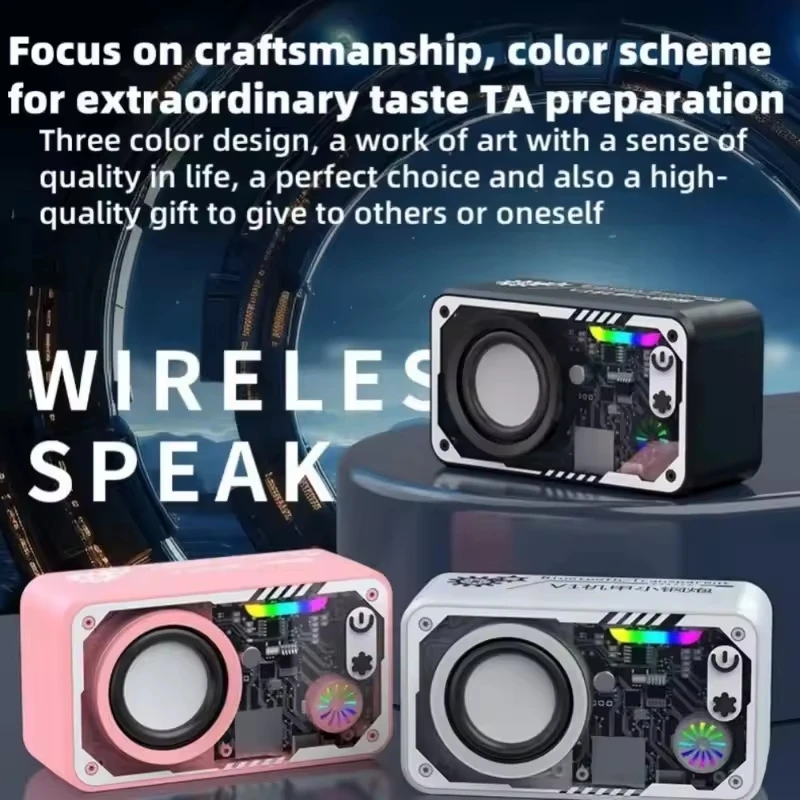 Transparente mecha v1 sem fio bluetooth 5.3 alto-falante som luz ritmo subwoofer estéreo ao ar livre portátil suporte cartão tf