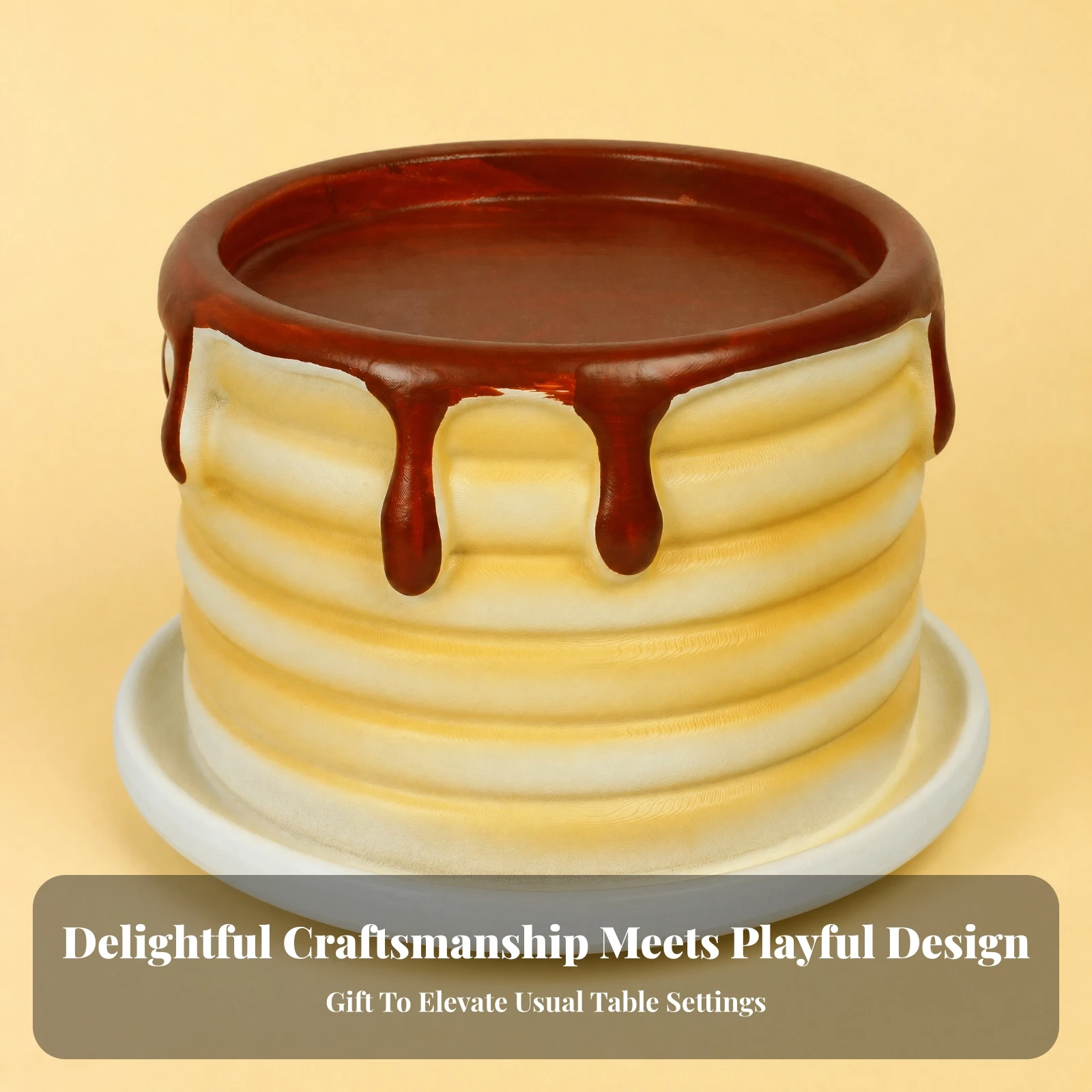 Tabletop Decorative Ornament Glossy Pancake Candle Holder with Syrup Drizzle Design for Party Decor, Dining Tables