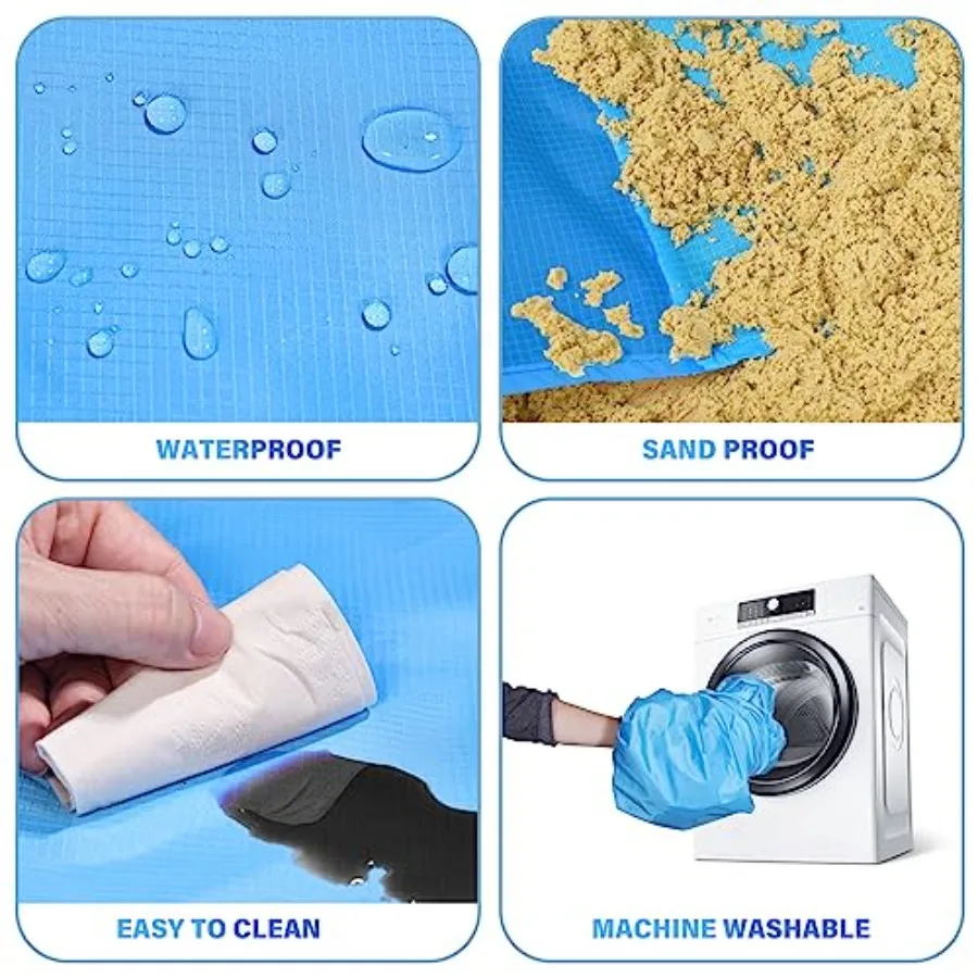 BYDOLL بطانية شاطئ مقاومة للماء ومضادة للرمل كبيرة 78 بوصة × 81 بوصة 10 × 9 بوصة خالية من الرمال سجادة للرحلات مقاومة للماء وقابلة للتعبئة