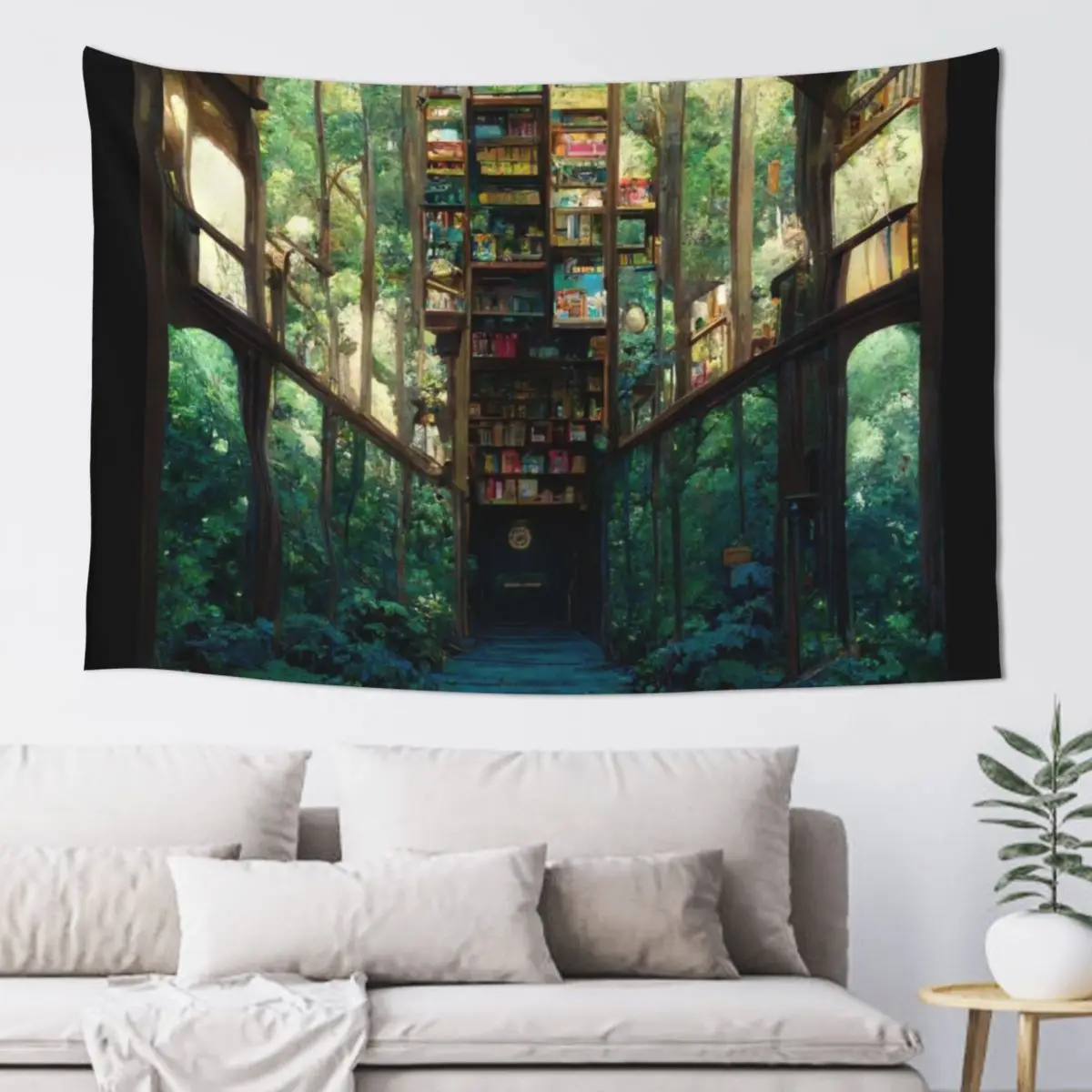 

Magical Bookstore in the Woods Tapestry Room Decor Korean Style Luxury Living Room Decoration Tapestry