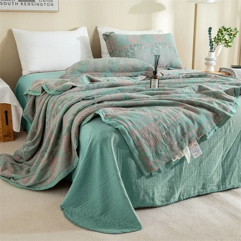 Cotton Double-layer Yarn Soybean Fiber Summer Quilt Pure Cotton Four-piece Pillowcase Bed Sheet Washable Air Conditioner Quilt