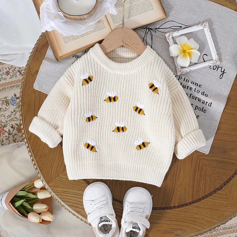 Weiß Kleinkind Baby Junge Mädchen Pullover Langarm Gestrickte Kleinkind Casual Outwear Pullover Tops 0-3T Frühling Herbst winter Kostüme