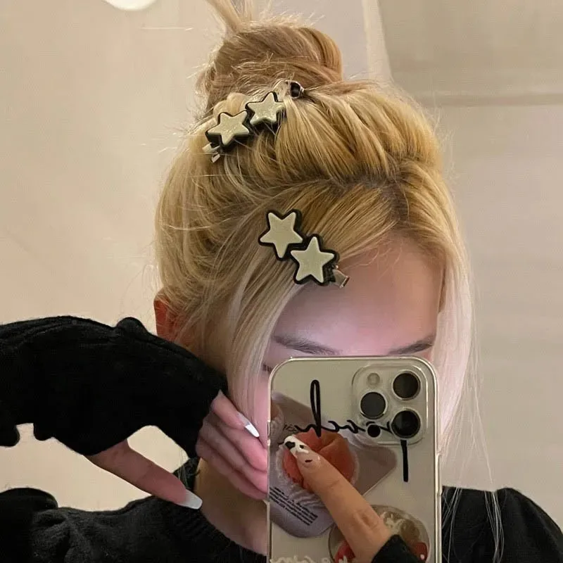 Harajuku Y2k Exquisite Black Star Hairpin Trendy Acrylic Hair Clips Pin Side Clip Barrettes Women Girls Accessories Headdress