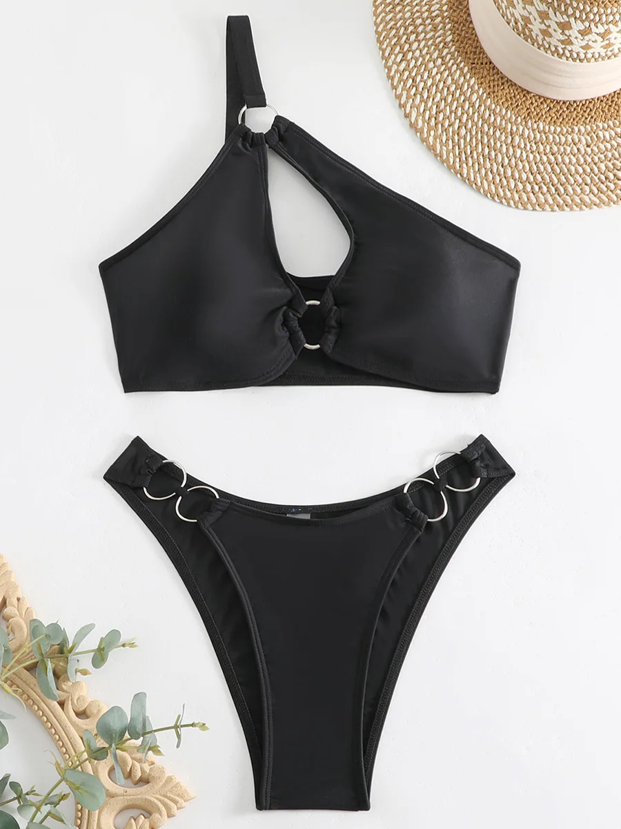 

Asymmetric One Shoulder Hollow Out Bikini Women Swimwear Female Swimsuit Two-pieces Bikini Set High Cut Bather Bathing Suit Swim