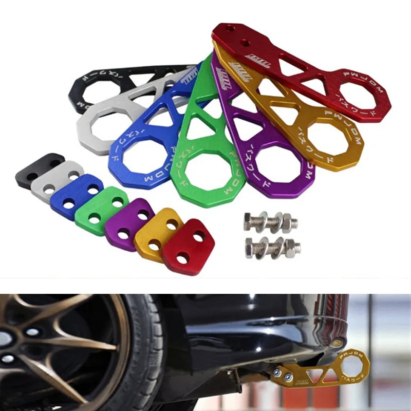 JDM Style Aluminum Tow Hook - Rear Bumper Tow Strap with Shackle for Car Modification