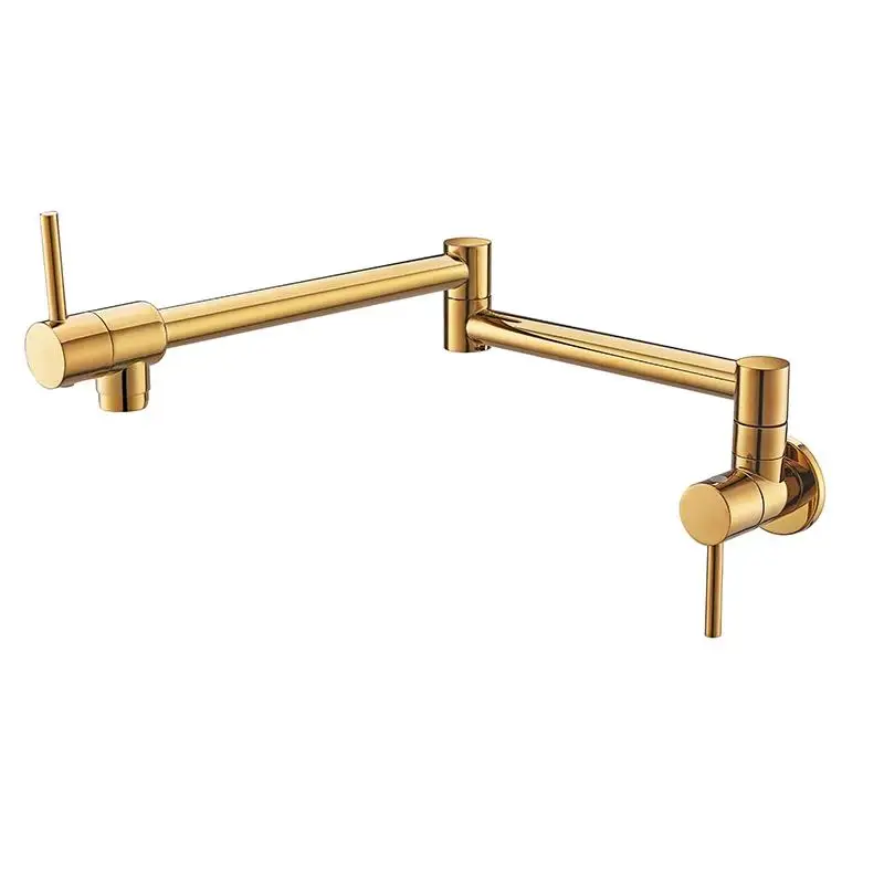Pot Filler Tap Wall Mounted Foldable Kitchen Faucet Single Cold Spout Single Brass Folding Sink Rose Tap Gold Rotate Hole