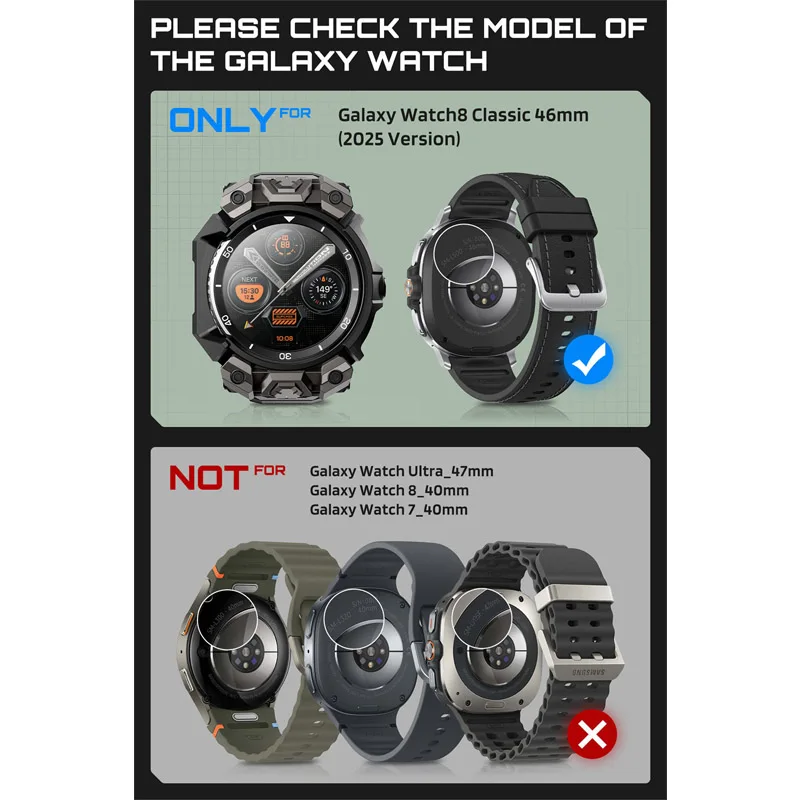 SUPCASE For Samsung Galaxy Watch 8 Classic Case 46mm 2025 UB Ore Wytrzymałe sportowe etui na zegarek z paskiem i 2 szt. folii oc — zdjęcie produktu 2