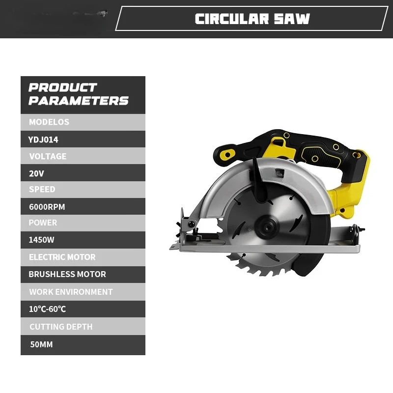 Woodworking Cordless Right Hand 45 Degree Cutting Saw for  20v Battery Pin 1450w 6.5 Inch Brushless Electric Circular Saw