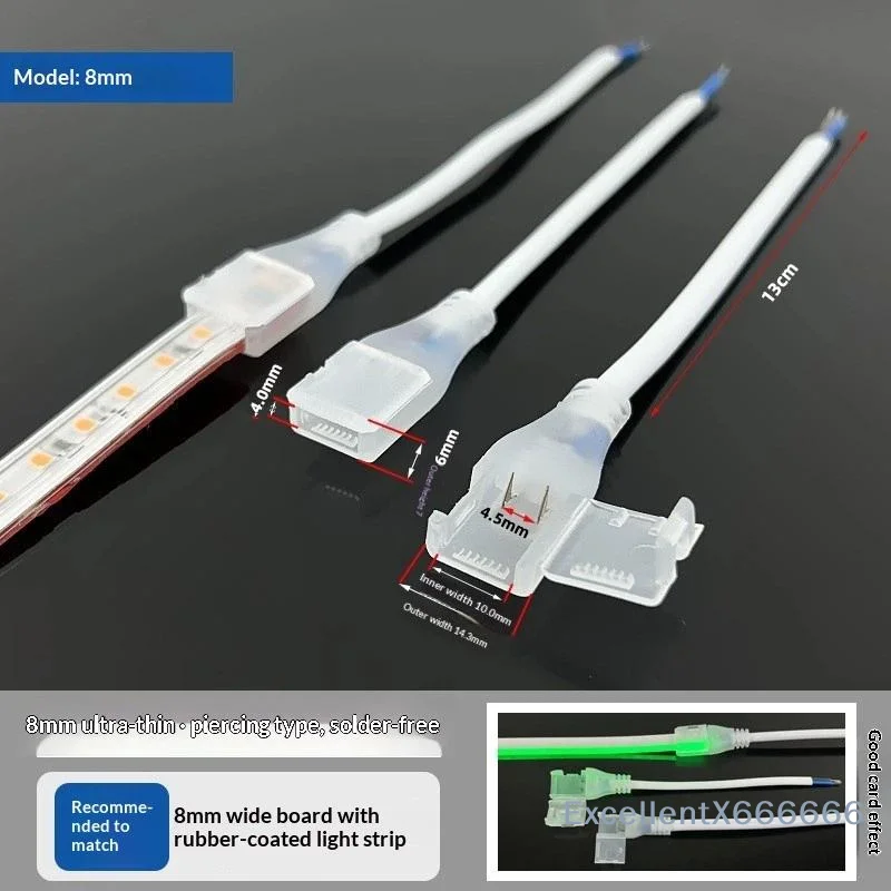 5PCS 2PIN Easy Install LED Strip Cable 220V AC Fits 4MM X 10MM COB Strip for Bedroom Ambient Lighting Projects