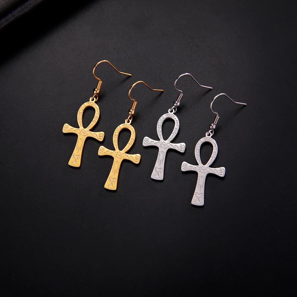 Dawapara alte ägyptische Symbol Ohrringe Auge von Horus und Ankh Kreuz Hieroglyphen Ideograph Schutz Amulett Edelstahl – Detail 22