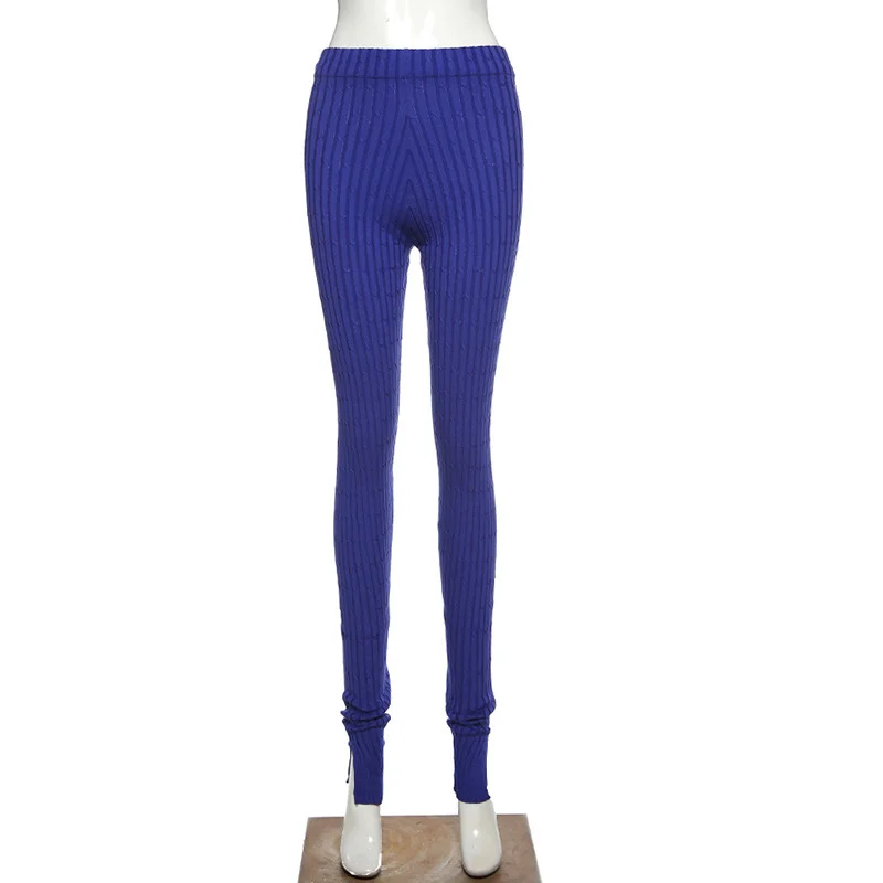 المرأة محبوك تويست منتصف الخصر Pants غير رسمية ، الجانب مفتوحة ضيق السراويل الرياضية ، أحادية اللون ، الخريف والشتاء