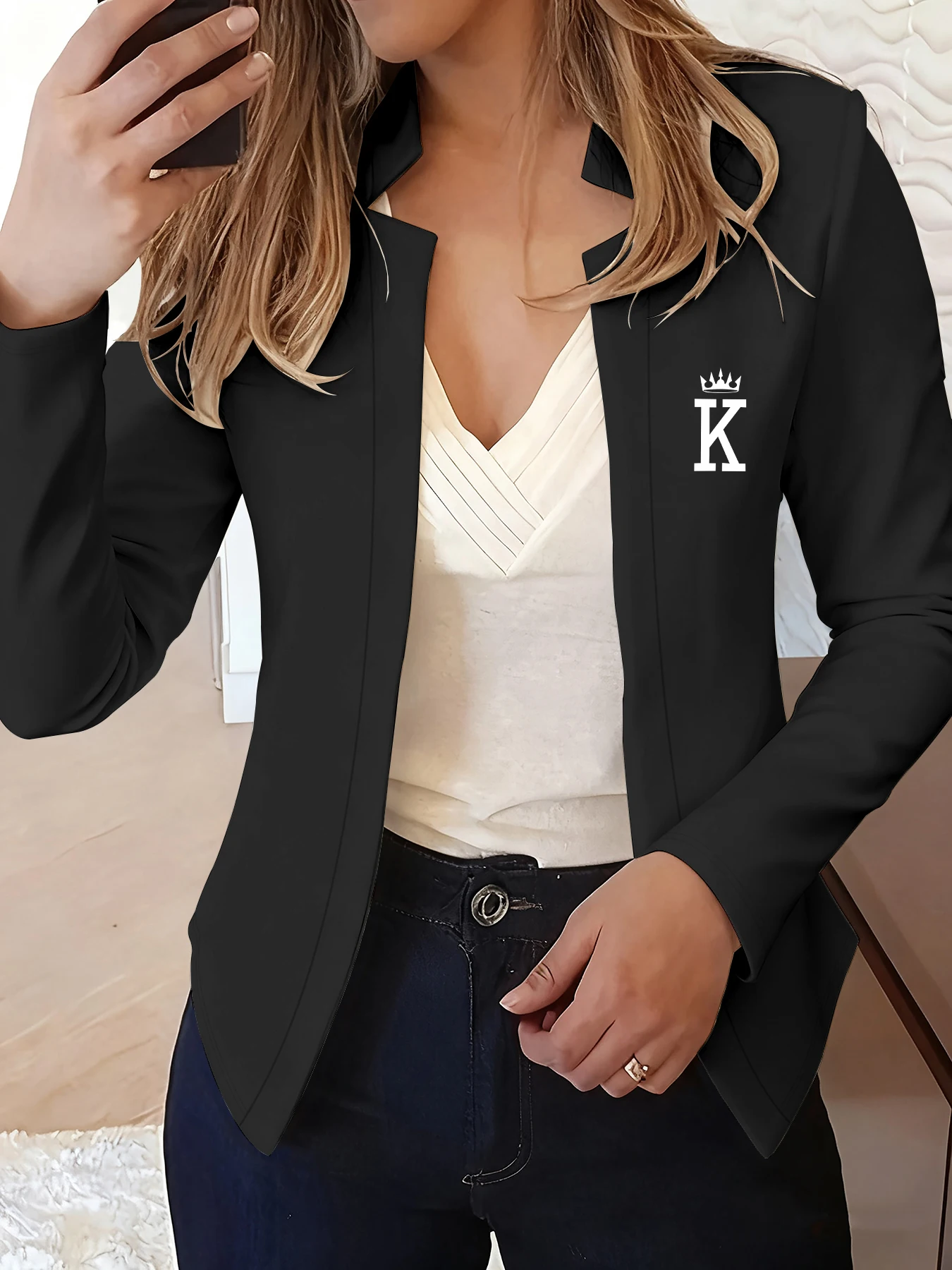 

European and American Style Spring and Autumn Casual Jacket, a Must-Have for Trendy Women, Women's Cardigan Jacket, Women's Fashionable Blazer Jacket, Women's Slim-Fit Cardigan, Long-Sleeve Style, Suitable for Spring and Autumn, Machine Washable, Casual W
