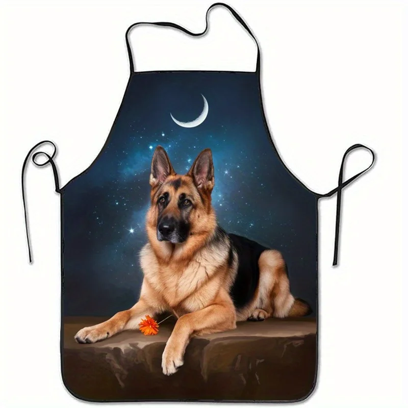 1pc German Shepherd Apron With German Shepherd & Starry Sky - Suitable For Cooking Baking Pet Cafes Dog-Themed Shops For Home Us