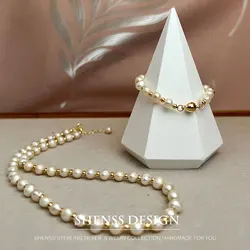 Classic Temperament Natural 5-6mm Freshwater Pearl Necklace Bracelet For Women Copper Plated 14k Gold Accessories