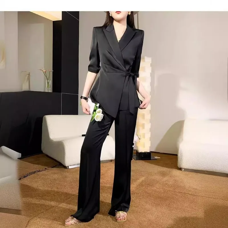 Set completo da donna alla moda, nuovo completo professionale nero, completo autunnale di fascia alta, abito casual in stile britannico, set da due pezzi