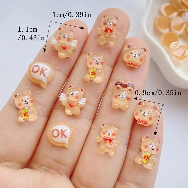 50 Stuks Glitter Nagel cartoon mixed color bear Hars 3d Nail Art Decoratie Studs Accessoires Benodigdheden