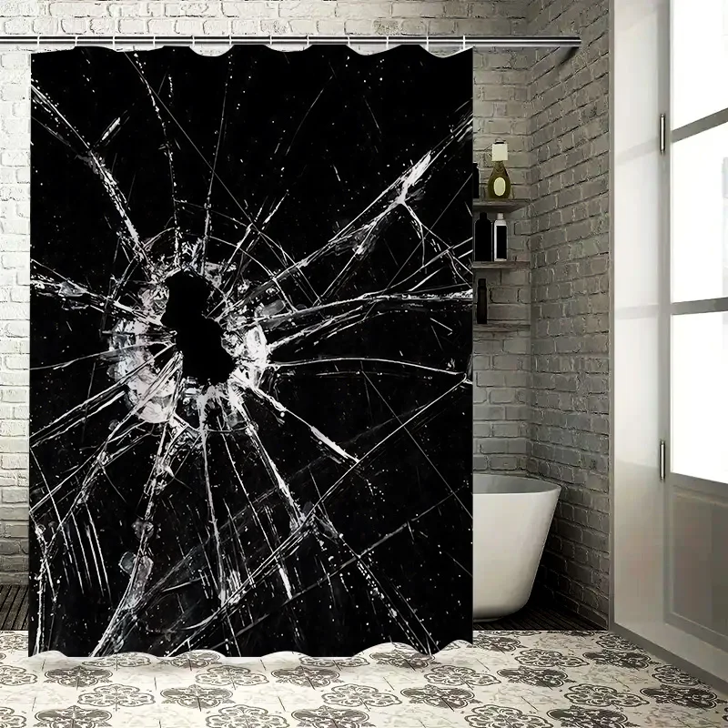 

Занавеска для душа из разбитого стекла, дизайн с черными отверстиями, современная водонепроницаемая ткань, уникальный художественный принт, декор для ванной комнаты для дома