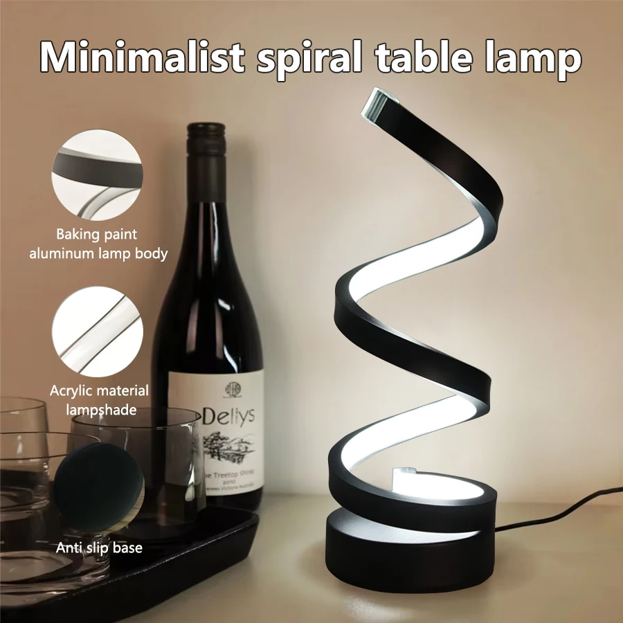 Modern minimalist spiral desk lamp Three Speed Dimming USB Power Button Switch Bedroom For Bars Cafes Decorative Ambient light