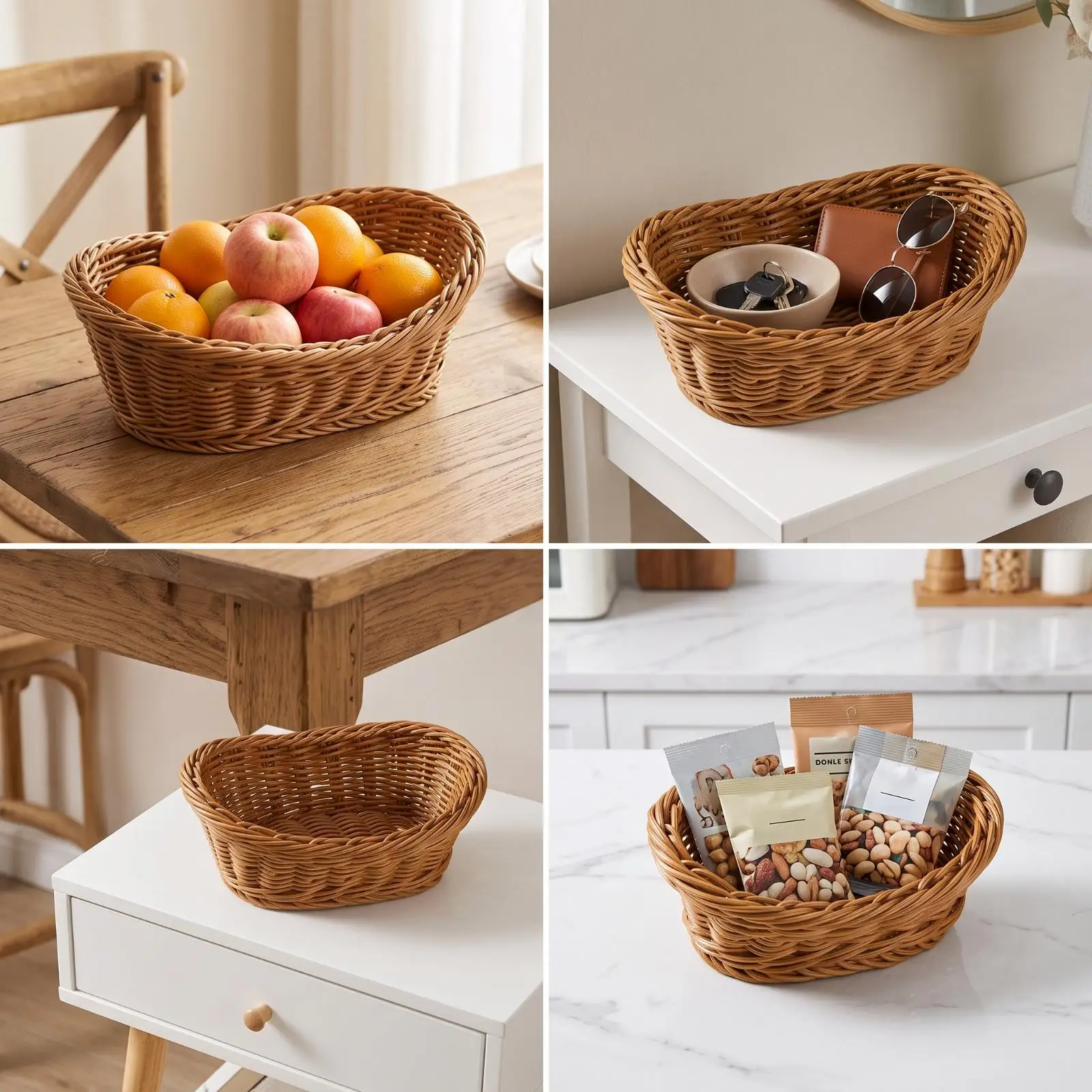Imitation Rattan Basket Rustic Wicker Basket Long-Lasting for Kitchen