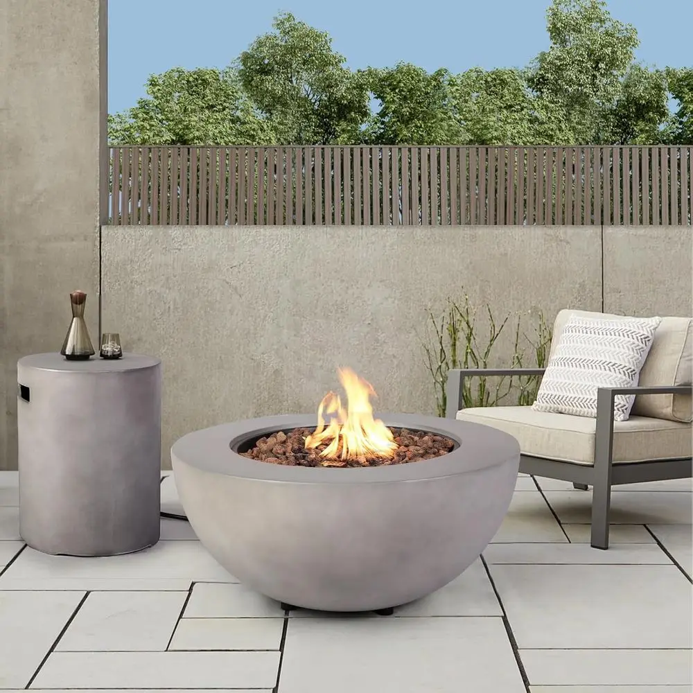 

2-Piece Outdoor Propane ire Pit Table Set w/Tank Cover Table, 31.5-inch 50,000 Bowl Concrete irt SUS201 Round Burner with Steel