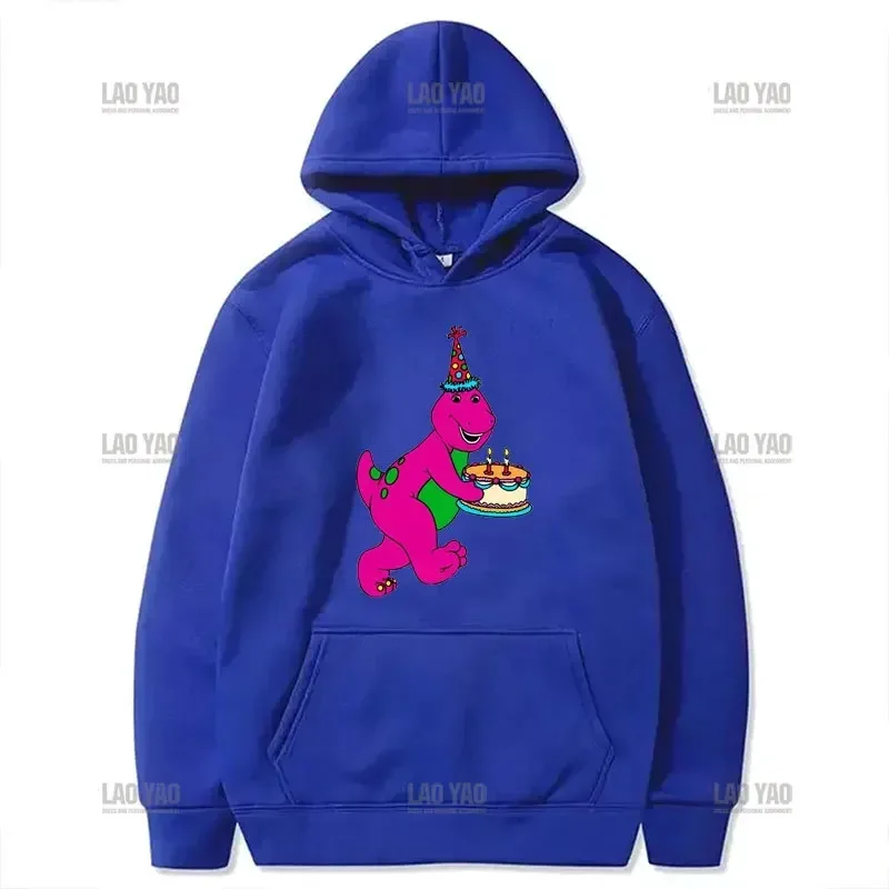 خريف 2023 جديد متعة بارني ديناصور هوديي عشاق Kawaii البلوز الرجال موضة الشارع Harajuku الملابس