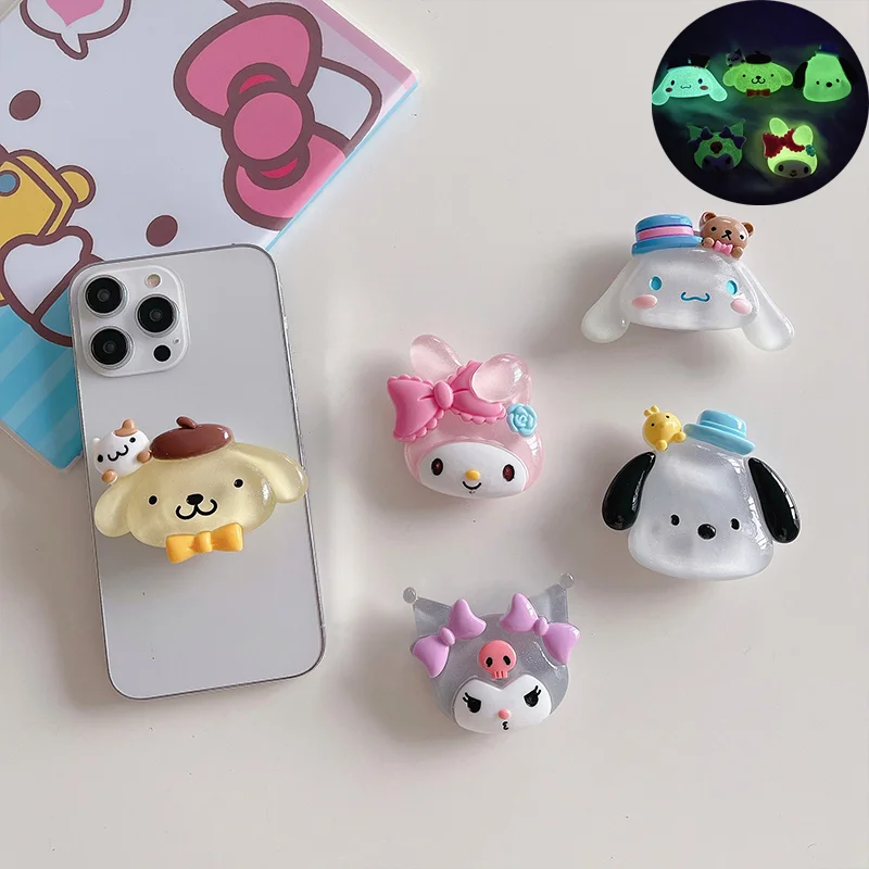 Kawaii Cinnamorolls Luminous Phone Air Cushion Holders Cute Kuromis Phone Back Sticker Holder Couple Desktop Drama Tracking Tool