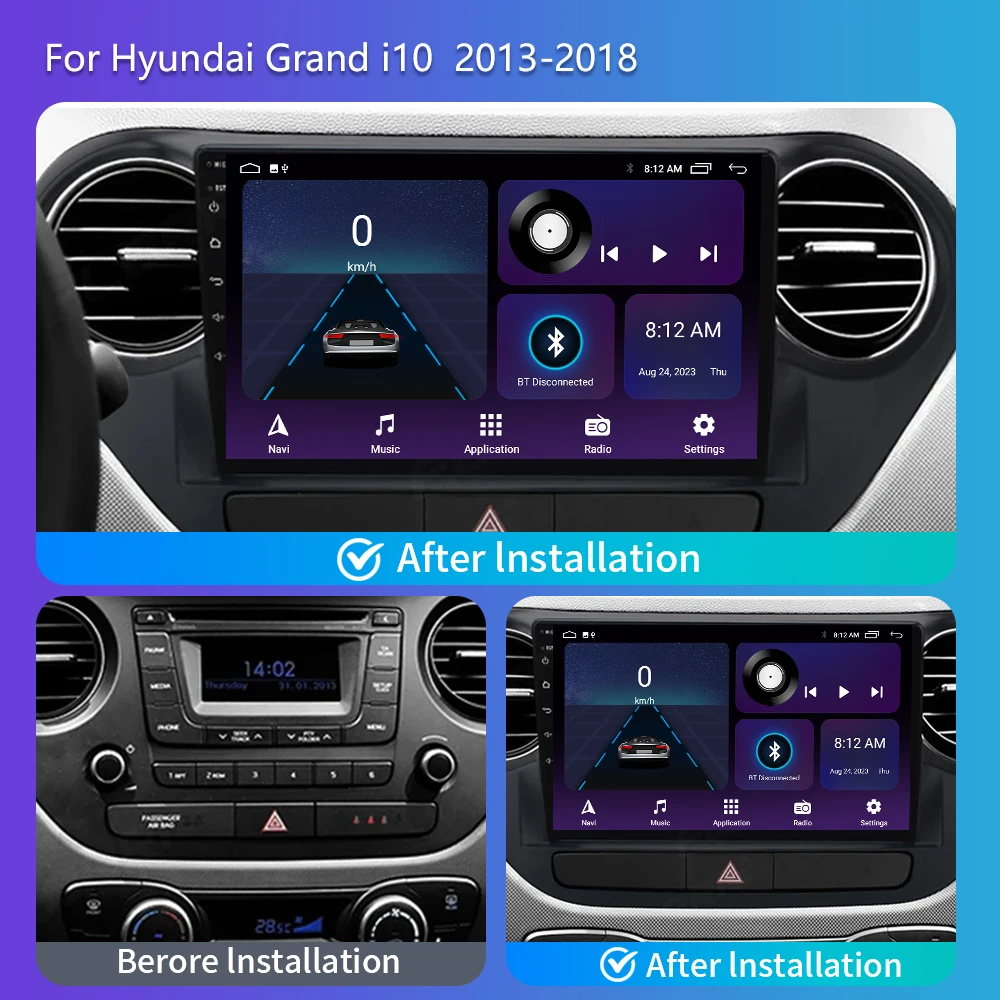 2din Android 12 Car Radio Multimidia Video Player For Hyundai Grand I10 2013-2018 Navigation Carplay GPS Stereo System Head Unit