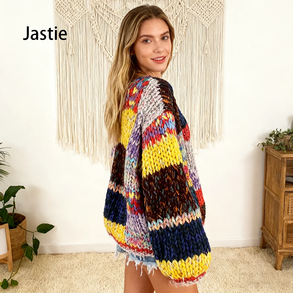 2025 Holiday Bohemian Colorblock Long Sleeve Sweater Tops Autumn And Winter New Loose Casual Round Neck Pullover Knitted Sweater