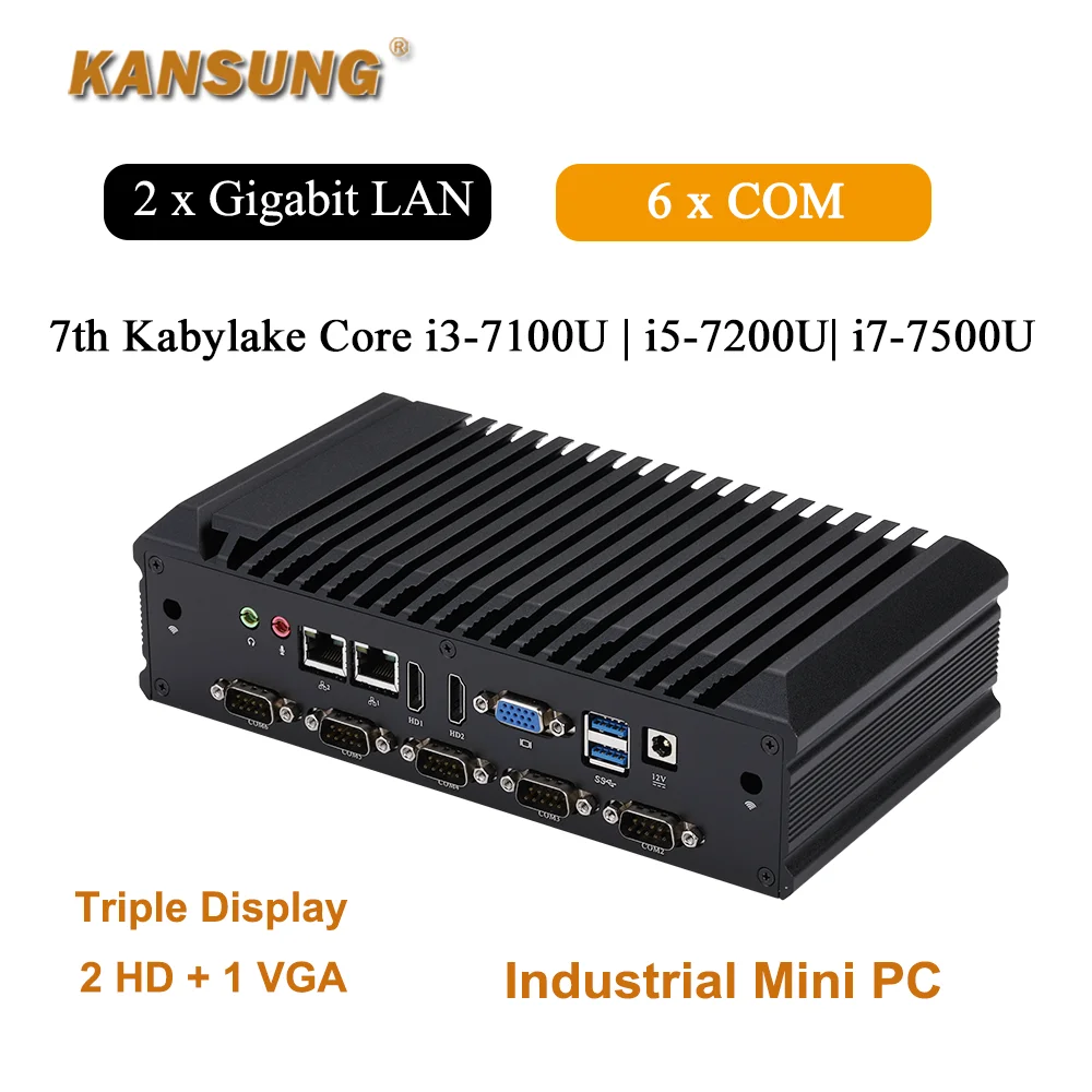 Kansung Barebone PC 7th Gen Core i3-7100U i5-7200U i7-7500U DDR4L M.2 Dual Gigabit LAN 6 COM 2 HD VGA Fanless Industrial Mini PC