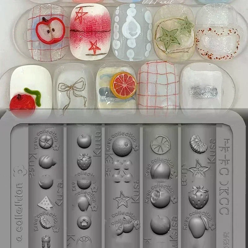 Nail Silicone Mold Relief Fruit Strawberry Orange Shape Carving Curved Nail Art Mold 3D Transparent Nail Art Decorations DIY