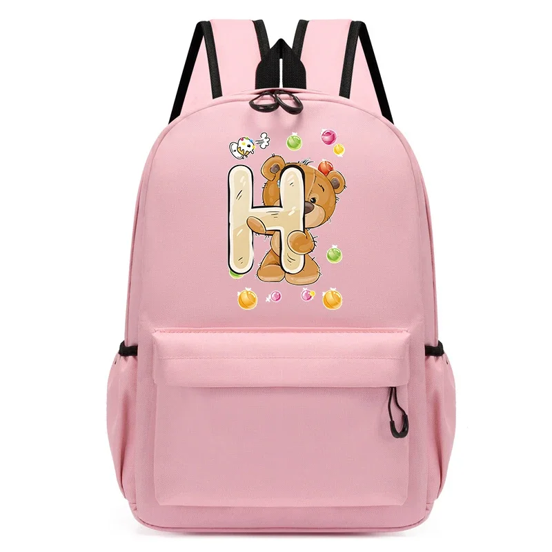 26 Alphabet Bear School Bag for Girls Boys Anime Cartoon Students Backpack Pink Cute School Backpacks Bag Mochila Escolar