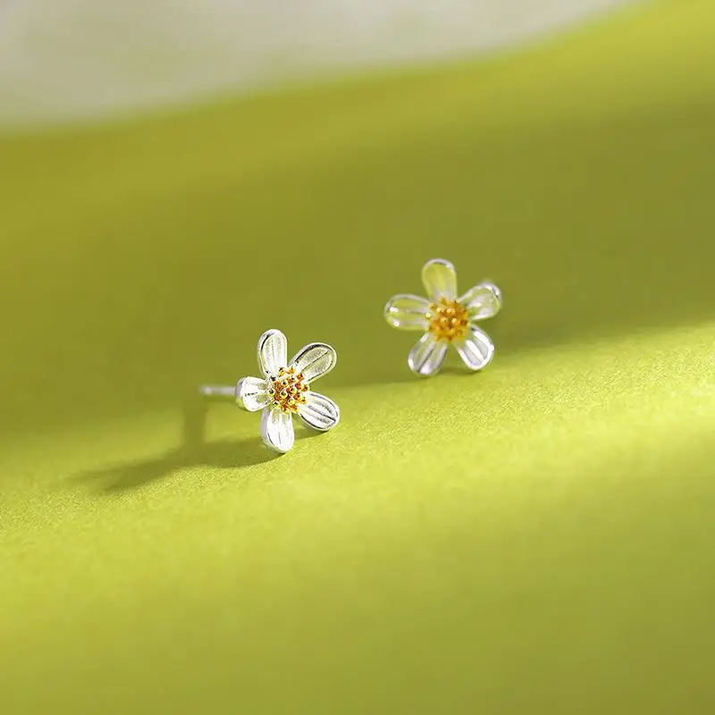 

925 Sterling Silver Flower Simple Stud Earrings For Women Elegant Luxury Jewelry Accessories Wholesale 2024 Trend Argent 925