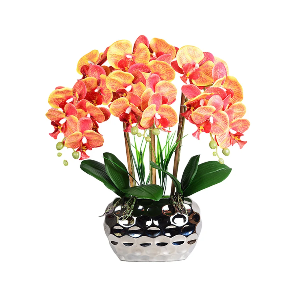 

Artificial Orchid Bonsai Lifelike Phalaenopsis Faux Plants Orchids Arrangements for Centerpieces Living Room Wedding Orange