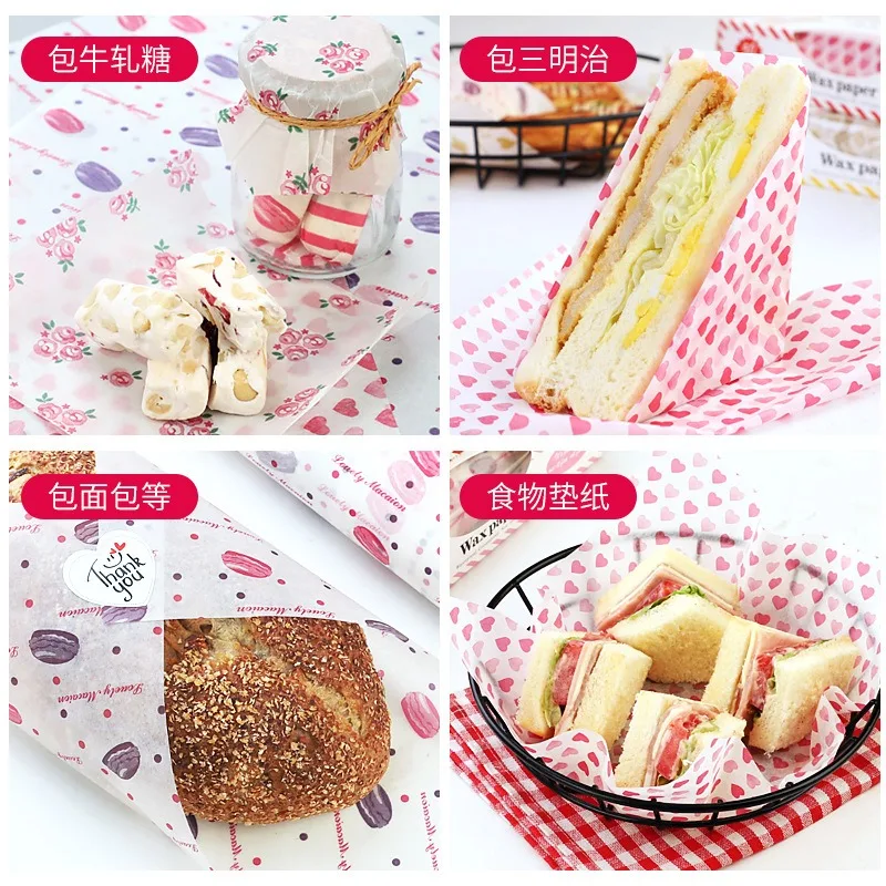 50Pcs/Lot Wax Paper Food Grade Grease Paper Food Wrappers Wrapping Paper For Bread Sandwich Burger Fries Oilpaper Baking Tools