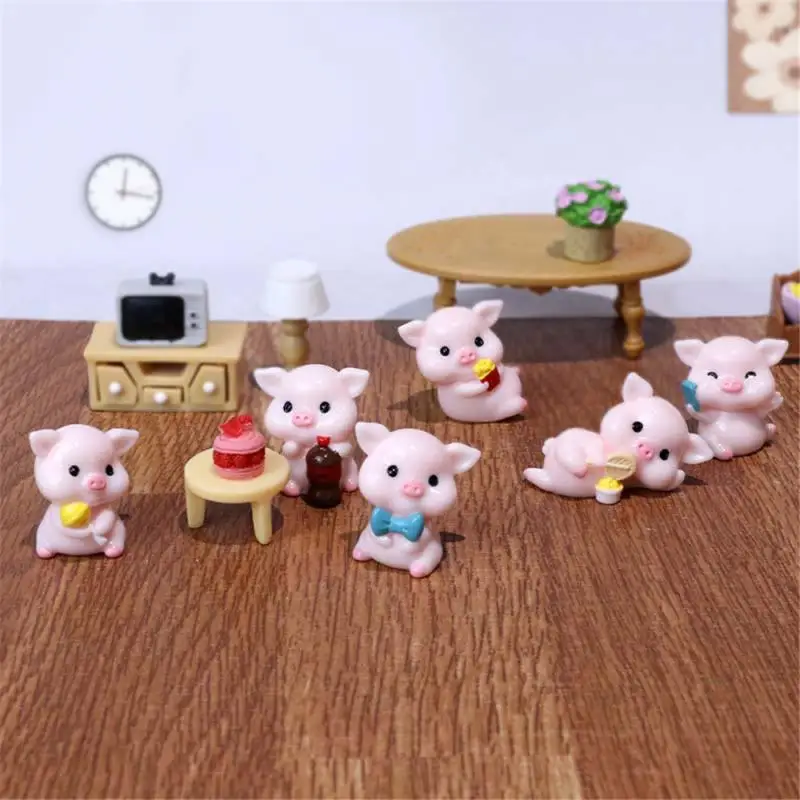 Figurine Miniature Cartoon Cute Pig Micro Landscape Ornaments For Home Decorations Lovely Animal DIY Desktop Room Decoration