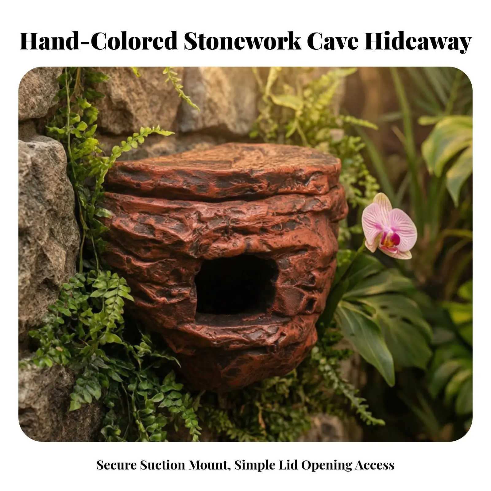 Rock Shelter with Suction Cup Space-Saving Suction Cup Reptile Cave for Lizards
