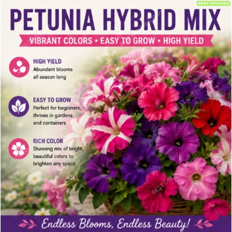 Semi di petunia ibridi misti da 6g – Fiori colorati in continua fioritura per il tuo giardino estivo, vasi da balcone e cesti pensili