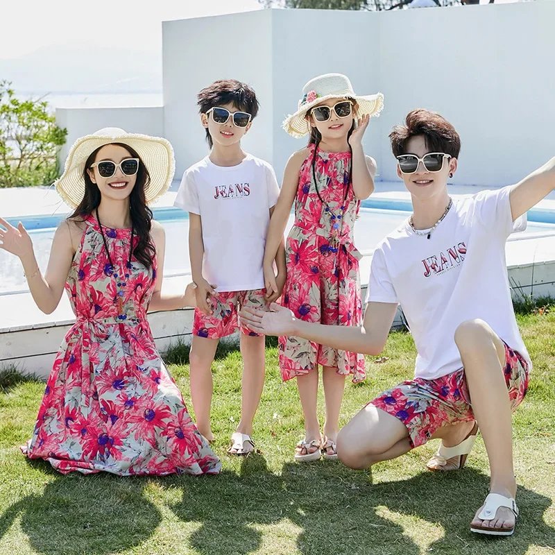 Vacation Look Family Summer Matching Outfits Mother Daughter Resort Dress Father and Son Equal Clothes Dad Baby Two Piece Sets