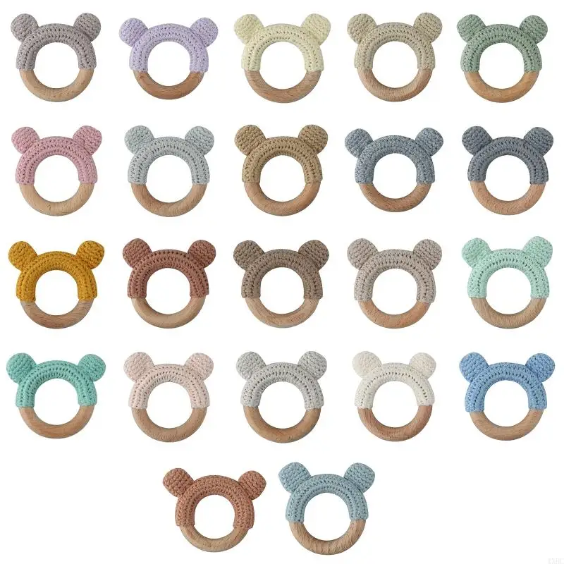 

Baby Teether Wooden Ring Crochet Knit Wool Rattle Nursing Chewing Teething Toy Bracelet Molar Soother BPA Shower Gifts 4XBC