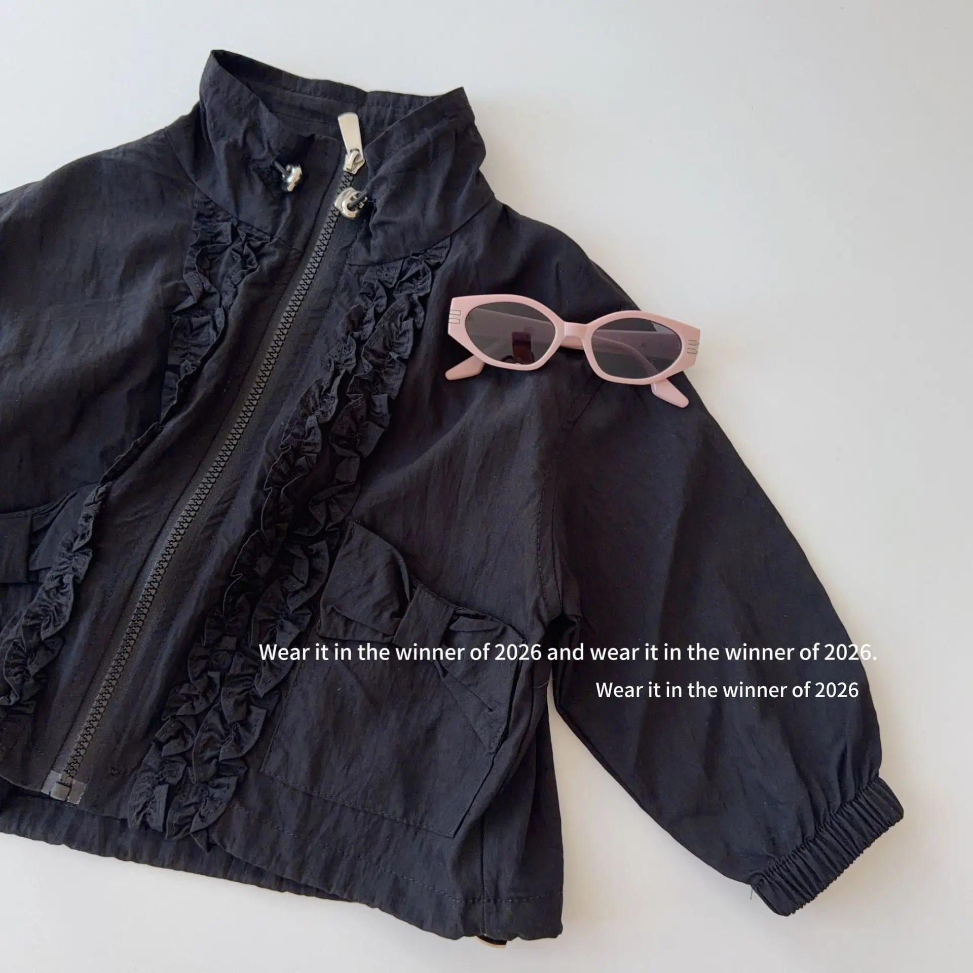 Girls' Coat 2026 Autumn and Winter New Children's Clothing Korean Style Girl Baby Stand Collar Draw Rope Agaric Edge Jacket