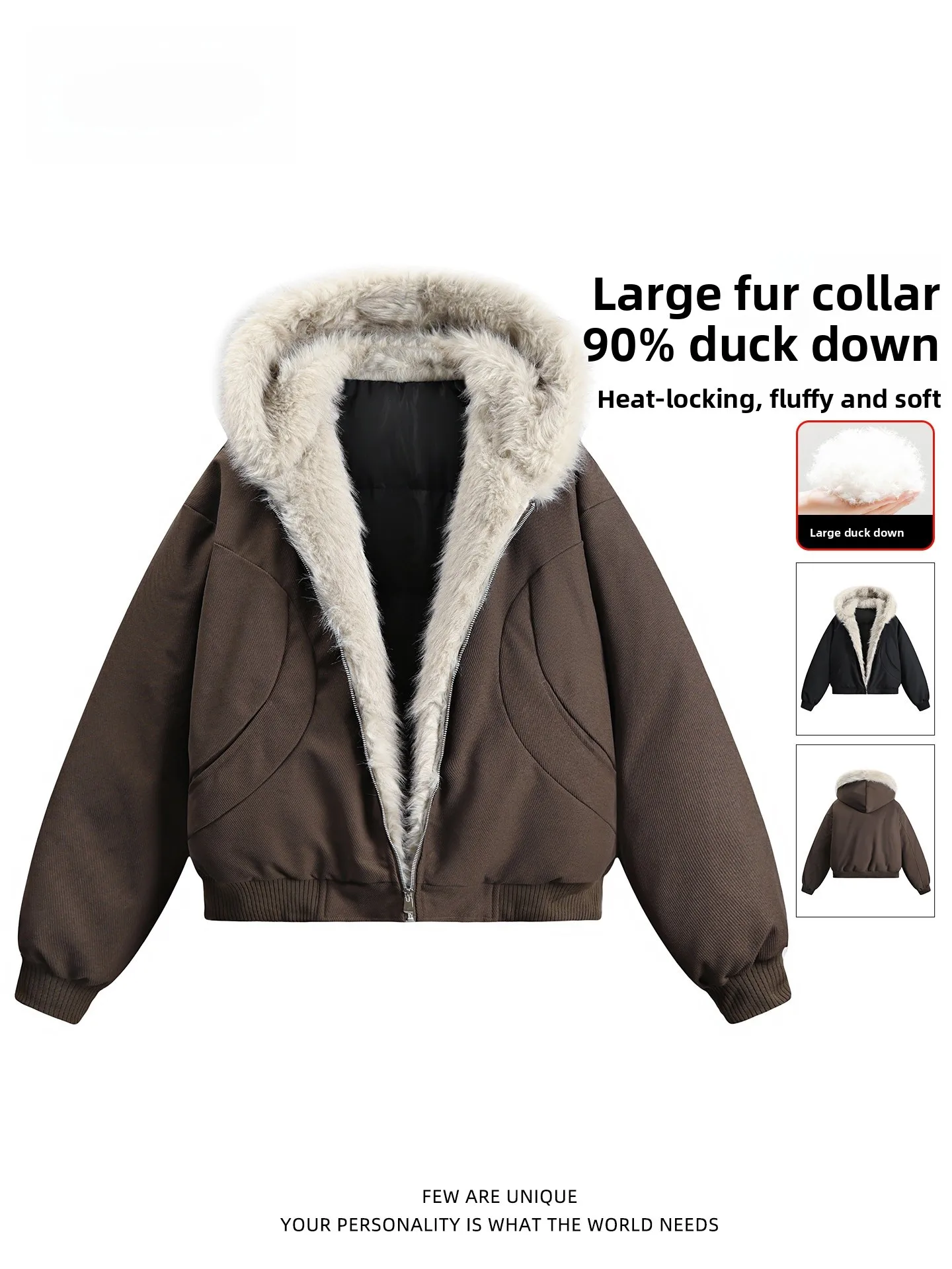 

Men's down Jaet Hooded Du down Coat Winter Warm Cold Resistant Heat Retention Large Fluffy Hooded Polyester Fiber