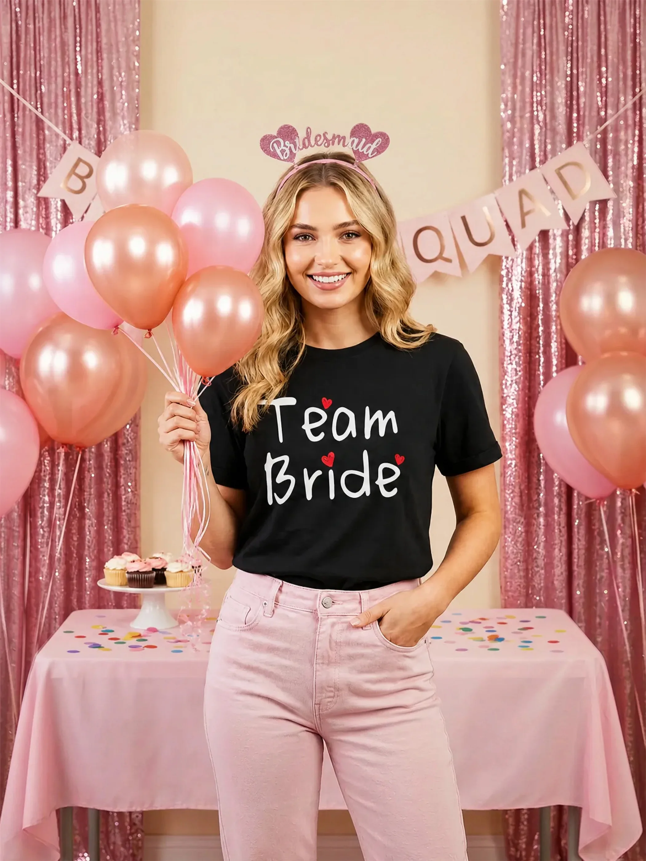 Women's Team Bride Bridesmaid Wedding Party T-Shirt - Short Sleeve Crew Neck Casual Top with 