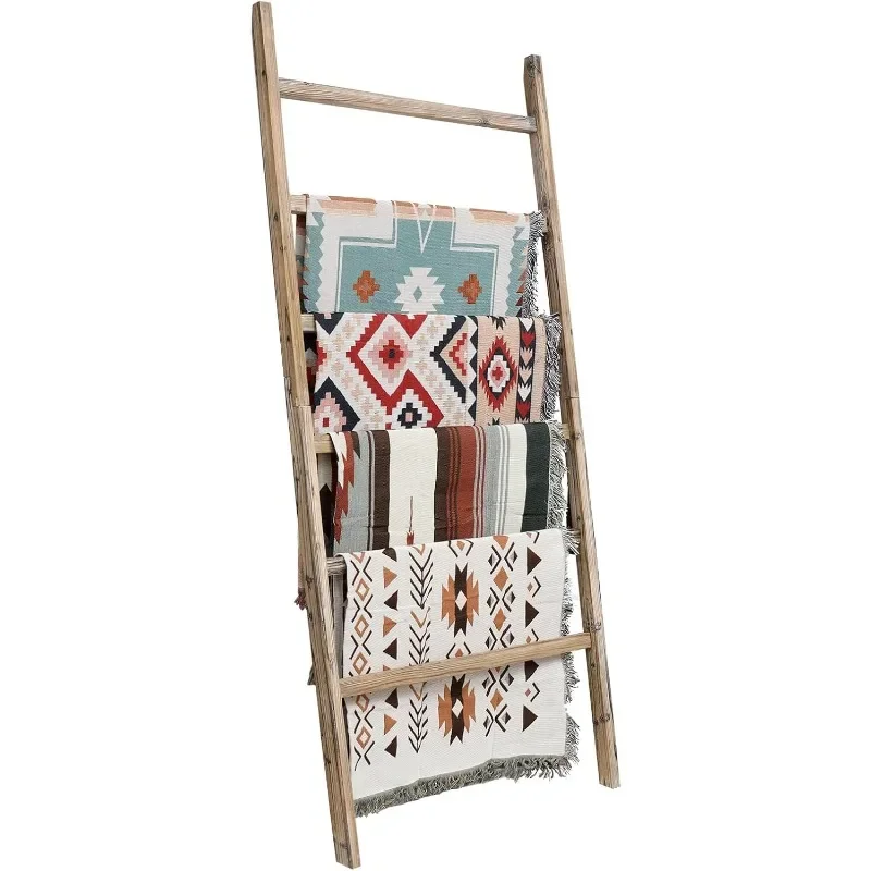 Extra Wide 6.4ft Wooden Blanket Ladder Living Room Decorative Wal Leaning Farmhouse Quilt Display Holder Rustic Wood Towel