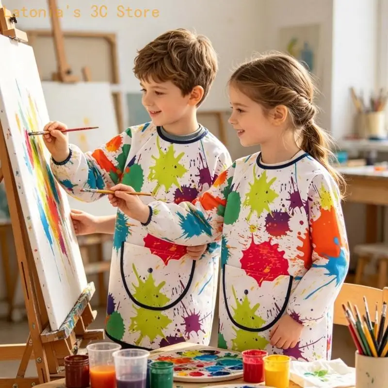 Langarm-Kunstcover-Set für Kinder mit Schürze zum Malen und Basteln X3UB – Detail 3