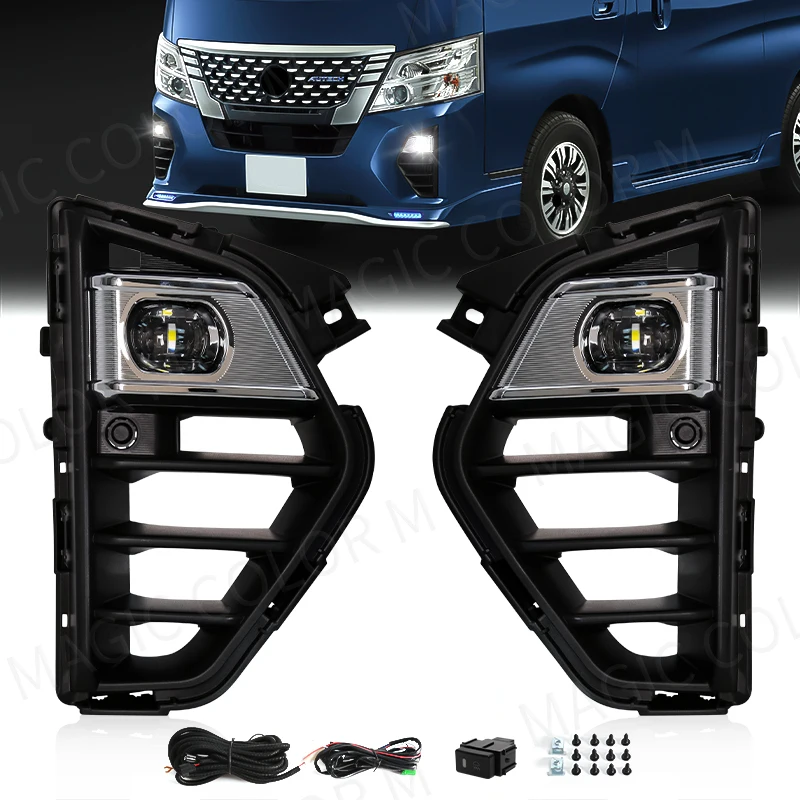 Nuevo juego de luces antiniebla delanteras para coche, Nissan Caravan Micro Bus/Urvan NV350 2023, luz LED blanca de circulación diurna, interruptor de cable de 12V