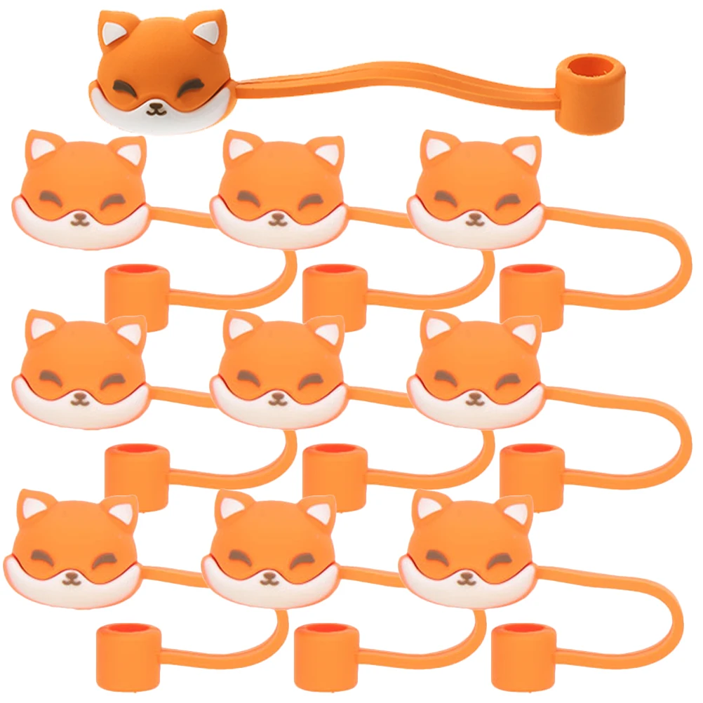 

10 Pcs Fox Straw Cap Drinking Caps Covers for Tumblers Cute Tip Silicone Silica Gel
