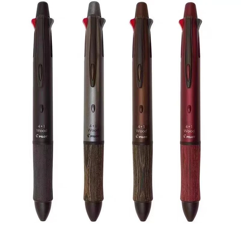 Pilot 4+1 Wooden Pen Grip 0.7mm Ballpoint Pen 0.5mm Mechanical Pencil Multicolor Japanese School Stationery