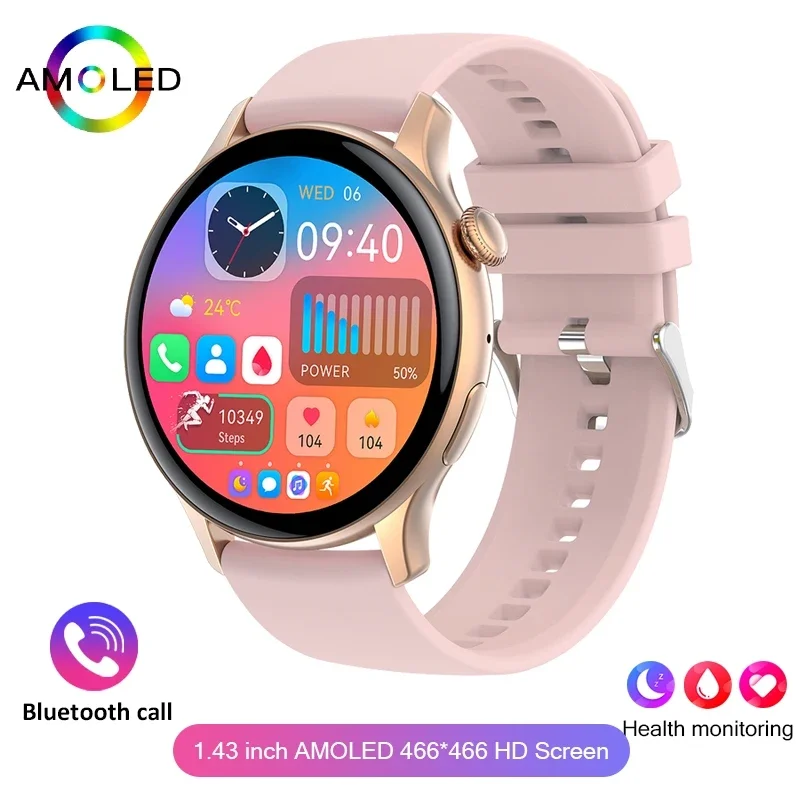 

2024 Ladies' Smartwatch AMOLED Time Show 466*466 Hd Screen Tracker Outdoor Sports Fitness Health Monitoring Voice Calling